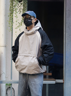 PROPCELL春秋户外拼色机能风卫衣式套头连帽加绒夹克Cityboy外套