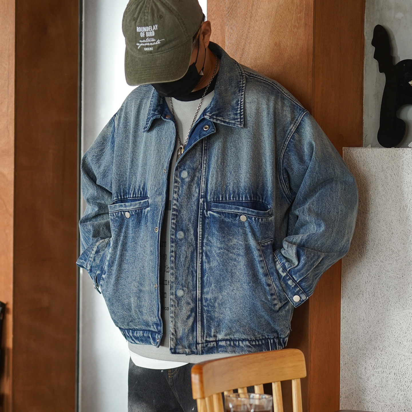 美式复古水洗做旧牛仔外套男