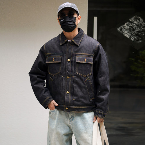 日系复古丹宁原牛加厚夹棉牛仔