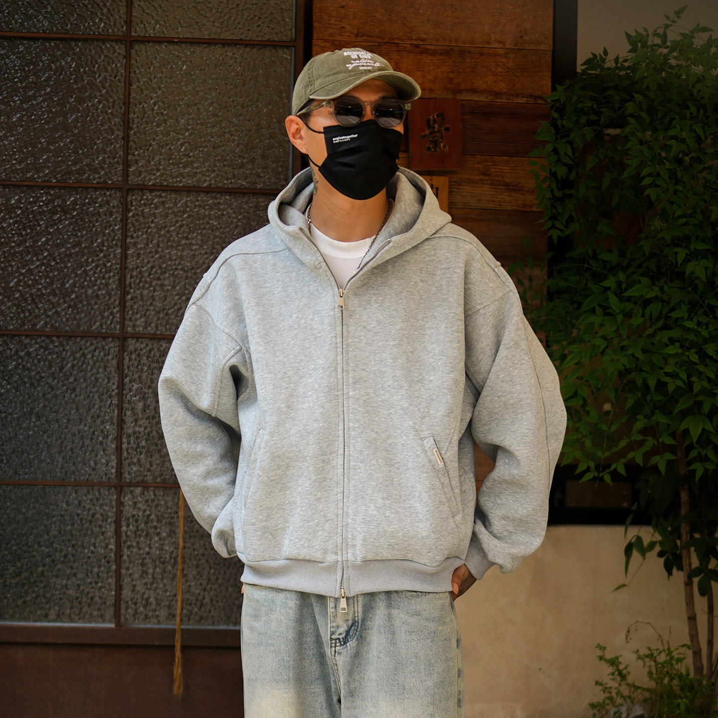 美式复古连帽开衫卫衣男女