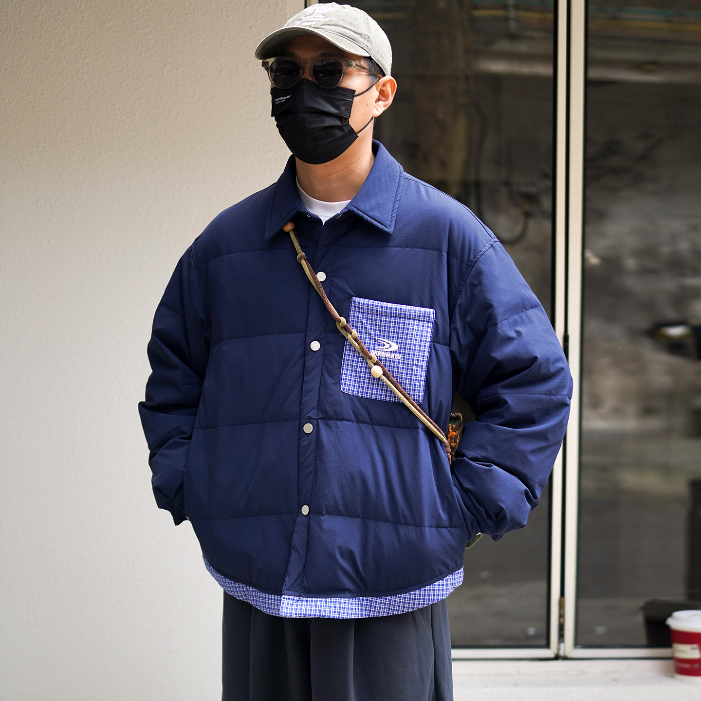 日系复古休闲风拼接格子羽绒服