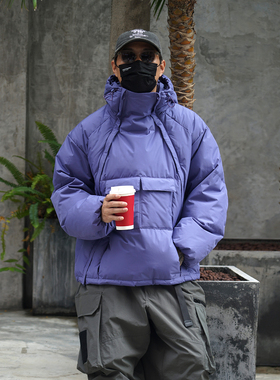 冬季新款日系复古连帽羽绒服双侧拉链设计感保暖白鸭绒冲锋衣外套