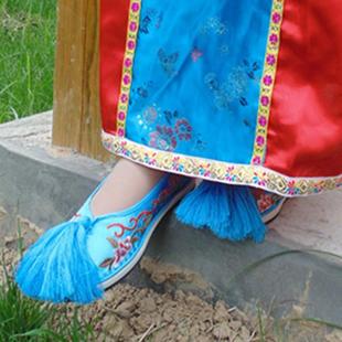 格格鞋公主女童古装鞋清代女绣花鞋演出戏曲丫鬟演出鞋旗鞋平跟