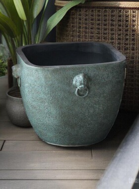 复古陶瓷仿古缸大花盆鱼缸落地摆件庭院园林粗陶手工泡泡釉狮头缸