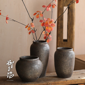 手工粗陶台面可水培花插花装 饰摆件陶罐子干花小花盆花瓶禅意客厅