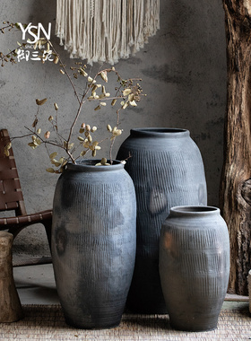 御三泥落地大陶罐禅意土罐中式艺术老瓦罐覆古风翁缸粗陶做旧摆件