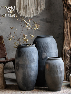 御三泥落地大陶罐禅意土罐中式艺术老瓦罐覆古风翁缸粗陶做旧摆件