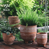 御三泥红陶花盆复古水泥花盆大号透气种植盆地中海庭院花园加仑盆