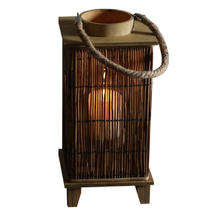 御三泥木质手提灯笼绳编竹编烛台夜灯烛光晚餐厅乡村摆件拍照道具