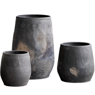 御三泥土陶老陶罐插花花盆简约客厅装饰摆件侘寂风阳台花园绿植盆