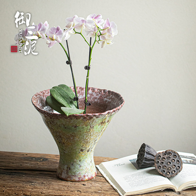 手工彩釉粗陶花盆家用