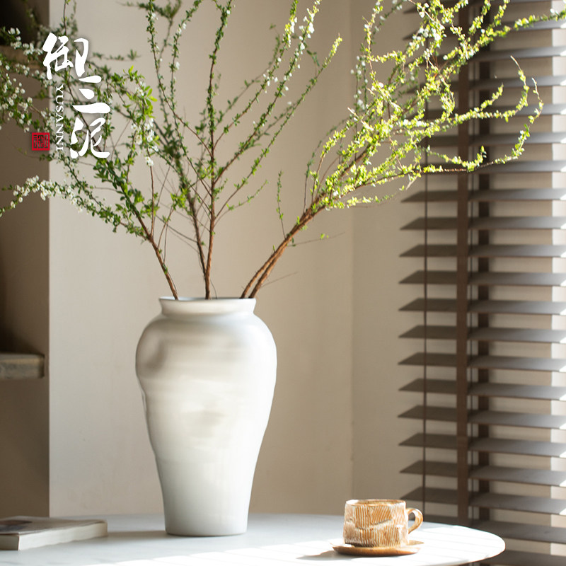 侘寂ins风简约现代陶瓷花瓶插花装饰摆件白色大口养鲜雪柳花瓶,家居饰品,花瓶,淘宝优惠券,粉丝福利购,淘宝优惠卷
