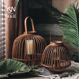 御三泥竹编手工灯笼喜庆蜡烛灯泡条状编制挂饰悬挂创意灯罩