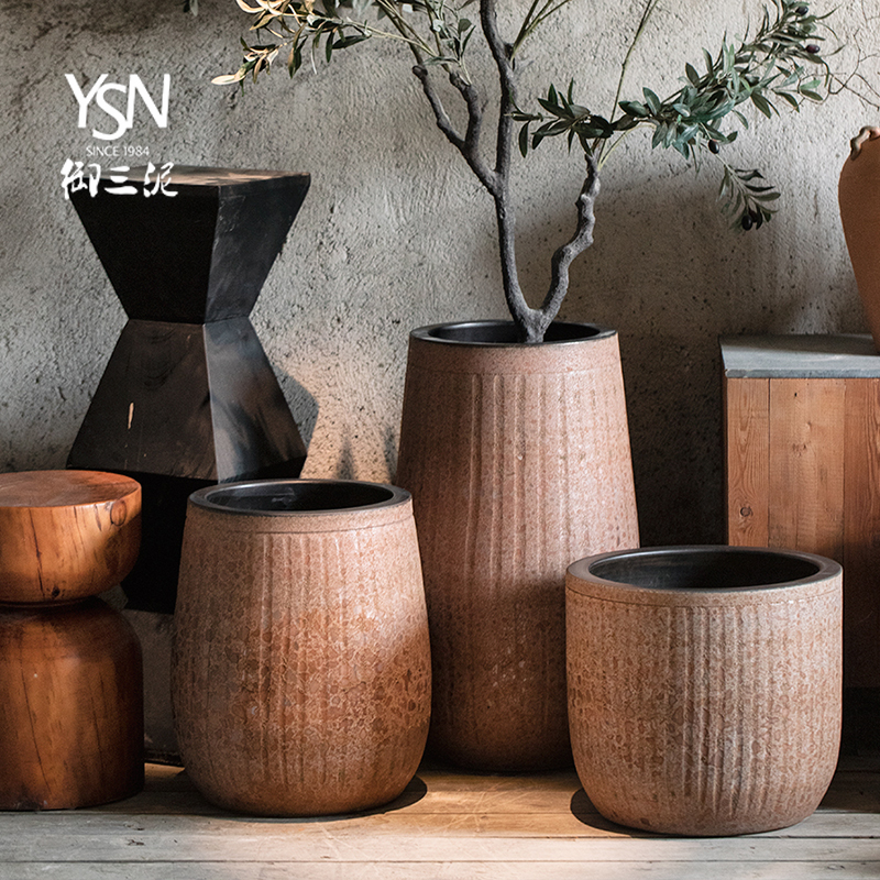 御三泥粗陶大e口径粗陶花盆新款创意绿植盆花坛多肉盆种植庭院摆