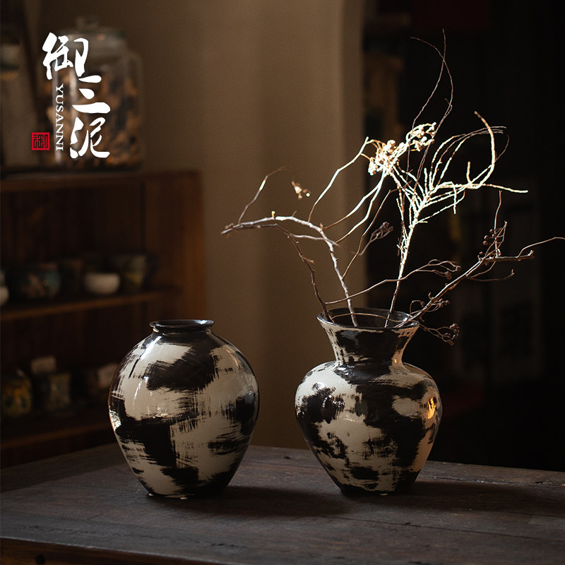 景德镇新中式客厅玄关陶瓷花瓶小清新干花花器摆件插花水培插鲜花