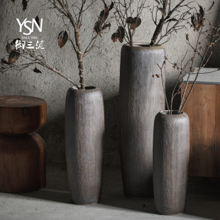 景德镇陶瓷大花瓶侘寂风创意家居落地大花盆插花器摆件干花装 饰品