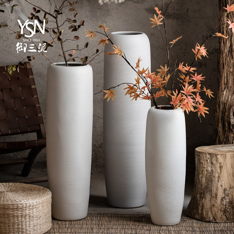 景德镇陶瓷花瓶现代简约客厅落地摆件北欧白色陶罐仿真干花装饰品,家居饰品,家饰软装搭配套装,淘宝优惠券,粉丝福利购,淘宝优惠卷