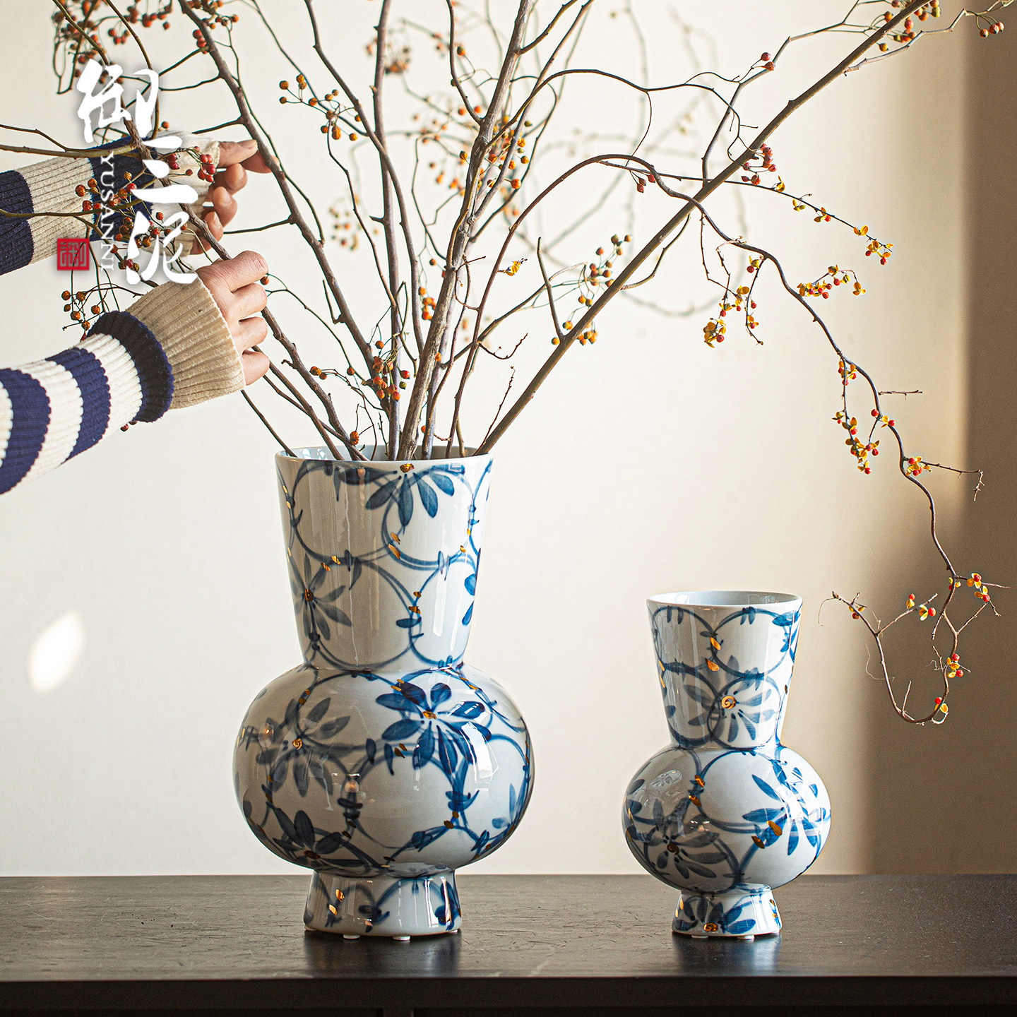 景德镇青花瓷轻奢花瓶古典禅意客厅插花书房酒店商场水培装饰摆件,家居饰品,花瓶,淘宝优惠券,粉丝福利购,淘宝优惠卷