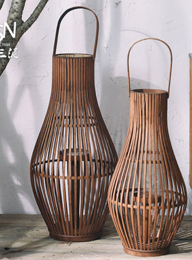 御三泥竹编手工灯笼喜庆蜡烛灯泡条状编制挂饰悬挂创意灯罩