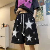 子涂鸦星星宽松休闲五分卫裤 短裤 美式 高街潮牌复古运动裤 男款 夏季