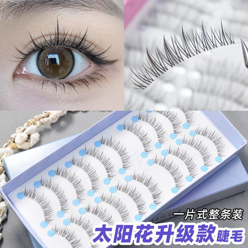 月儿公主太阳花升级款假睫毛一片式自然仿真卷翘透明梗整条小恶魔