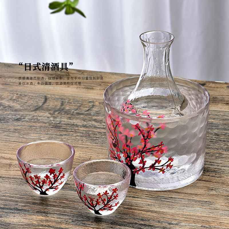 家用白酒温酒器耐热烫酒壶分酒器日式玻璃酒具梅花清酒壶套装