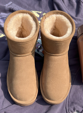 防水牛皮雪地靴女短靴低筒靴棉鞋加厚加绒圆头靴子防滑2025年冬季