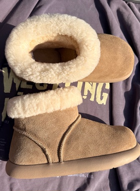 羊羔毛冬季新款大土豆防滑雪地靴女皮毛一体韩版大头加绒短筒靴