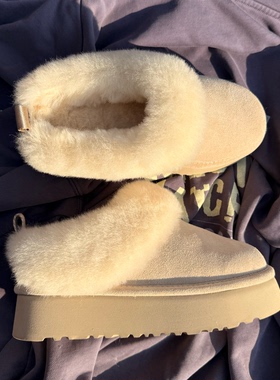 毛毛雪地靴女冬季羊皮毛一体保暖短筒厚底懒人棉鞋毛毛拖鞋半拖