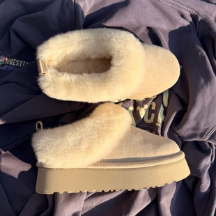 毛毛雪地靴女冬季羊皮毛一体保暖短筒厚底懒人棉鞋毛毛拖鞋半拖