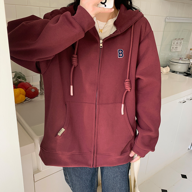 实拍实价连帽卫衣女秋冬加绒韩版慵懒风宽松百搭开衫拉链外套上衣