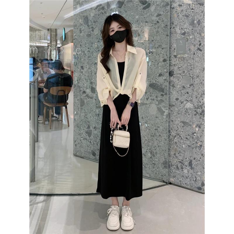 大码高级感防晒衫套装女2025夏季超火胖mm遮肚子显瘦连衣裙两件套