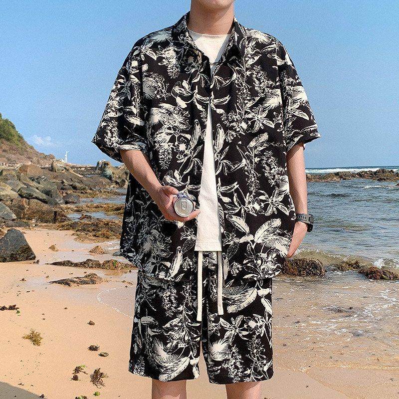 碎花衬衫短裤沙滩套装男夏季潮牌痞帅海边穿搭大码冰丝两件套夏装,男装,其他套装,淘宝优惠券,粉丝福利购,淘宝优惠卷
