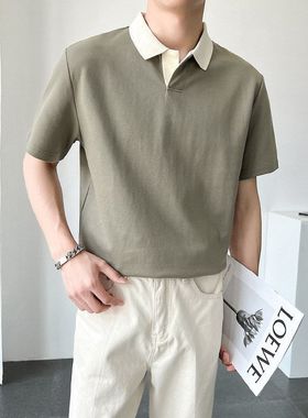 男士polo衫短袖夏季薄款冰丝潮牌男装高级感痞帅衬衫领商务plol衫