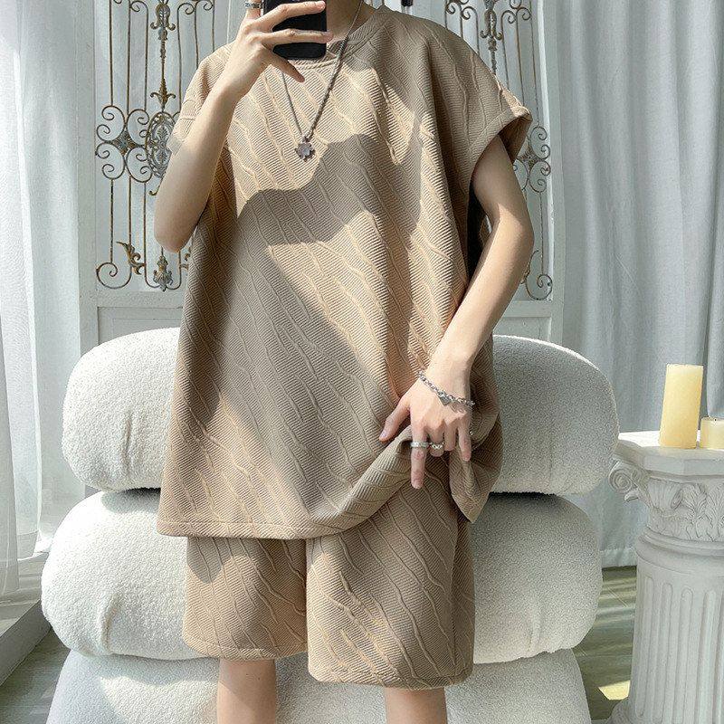 无袖男T恤套装坎肩宽肩背心五分短裤 纯色简约休闲运动两件套大码,男装,其他套装,淘宝优惠券,粉丝福利购,淘宝优惠卷