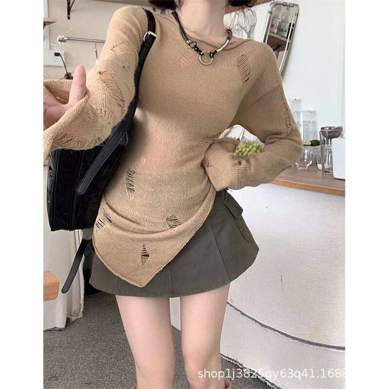 上衣灰色毛衣慵懒女港味设计感风罩衫镂空外搭秋季防晒小众针织衫