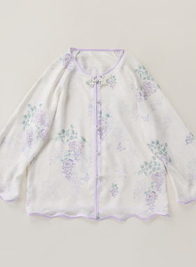 桑宋四经绞罗海棠喵喵紫藤蝴蝶新中式国风圆领盘扣日常百搭带钢印