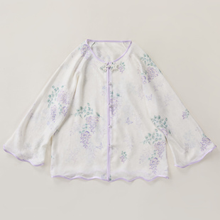 桑宋四经绞罗海棠喵喵紫藤蝴蝶新中式国风圆领盘扣日常百搭带钢印