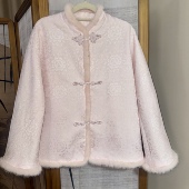 彩通正绢三兔共耳棉外套织金手工缝制设计织金面料新中式 国风