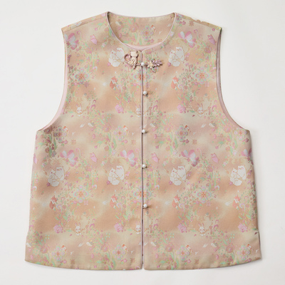 李德喜宋锦春日宴圆领对襟款手工花扣新中式国风马甲织金五重维