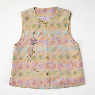 上久楷宋锦古钱三多马甲新中式国风手工缝制织金面料带钢印