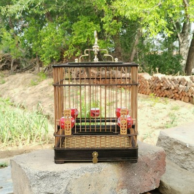 绣眼靛颏玉鸟金青鸟笼黄花梨方笼