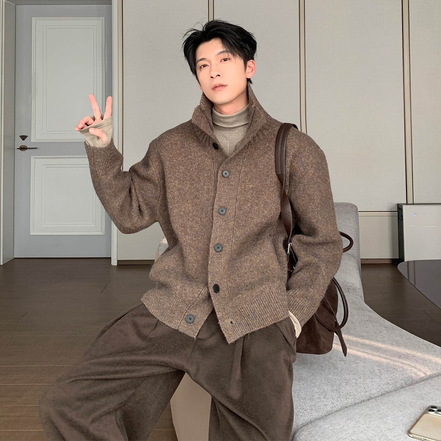 Hualun冬季老钱风男装毛衣开衫外套男保暖毛衫上衣潮流百搭针织衫,男装,针织衫/毛衣,淘宝优惠券,粉丝福利购,淘宝优惠卷