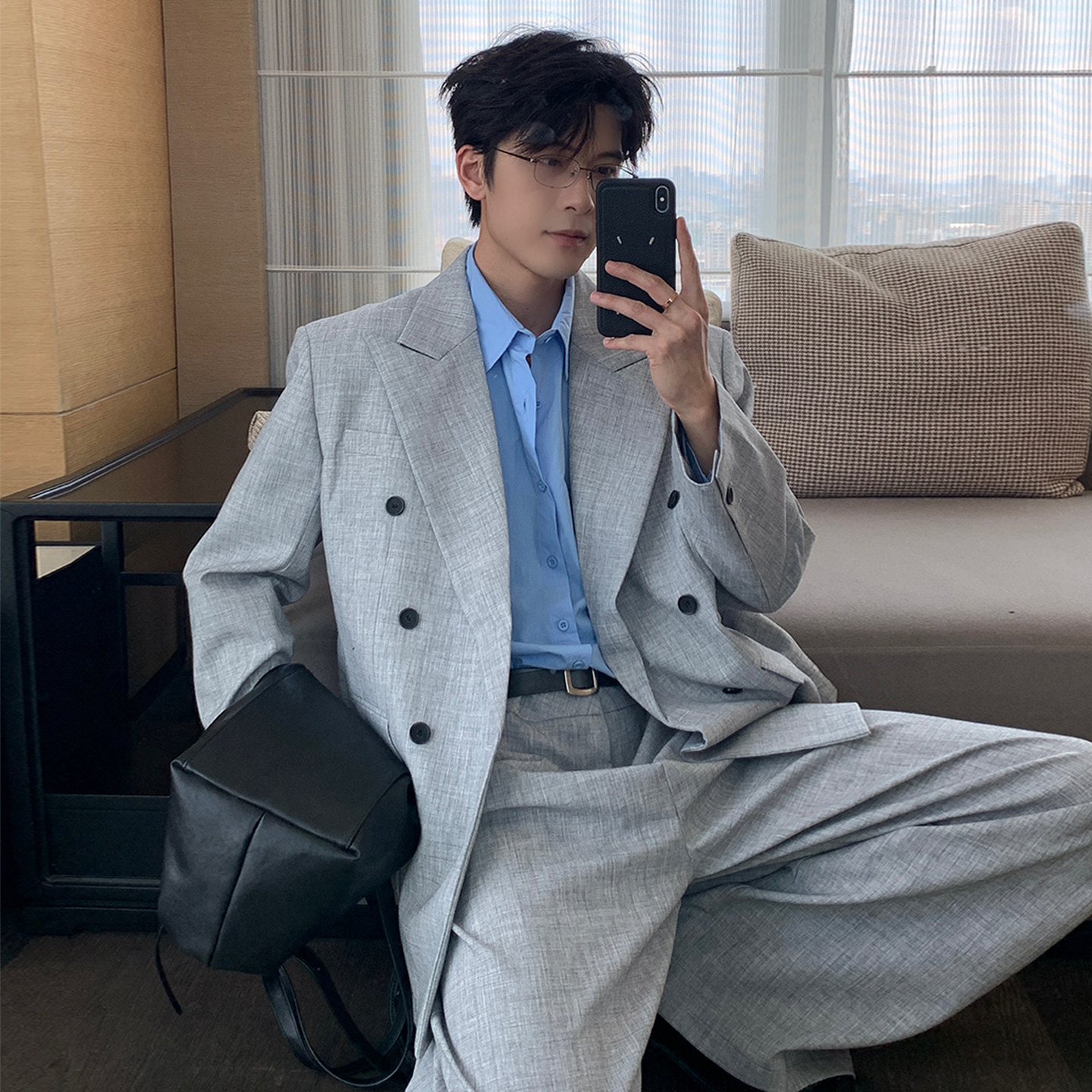 Hualun西装男套装痞帅宽肩西服图片