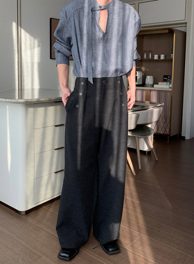 Hualun男士巨好看直筒裤子男款抗皱休闲裤韩版宽松休闲老钱风西裤