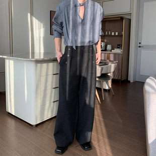 巨好看直筒裤 宽松休闲老钱风西裤 子男款 韩版 抗皱休闲裤 Hualun男士
