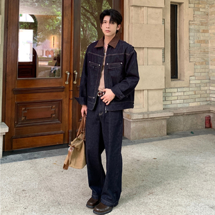 痞帅两件套搭配 巴恩风夹克牛仔套装 Hualun高级感炸街男装 原牛套装