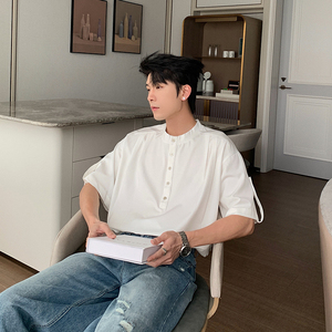 Hualun新中式男装白色衬衣男生短袖夏季免烫套头衬衫cleanfit衣服