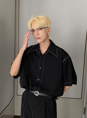 Hualun潮牌痞帅炸街衬衫男短袖高级感宽松款夏季ifashion免烫衬衣