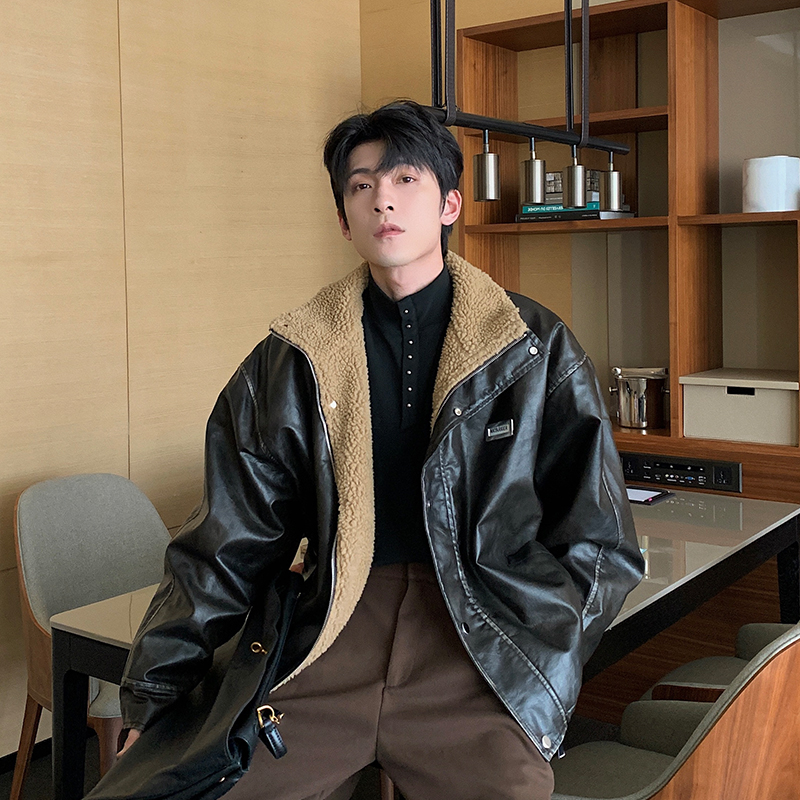 Hualun加绒加厚皮毛一体皮衣